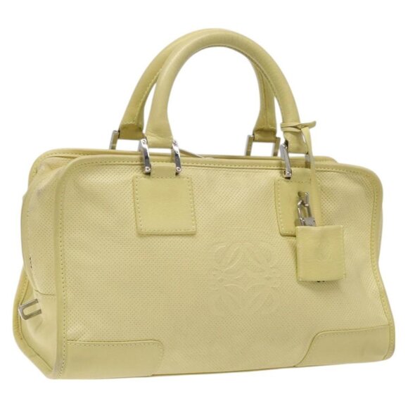 LOEWE Anagram Americana 28 Hand Bag Leather Cream Silver Auth - Picture 1 of 16